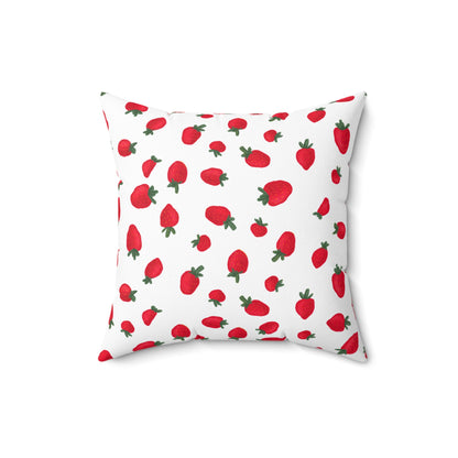 Strawberry Printed Throw Pillow, Room Accent Decor, Red And White Square Designer Pillow