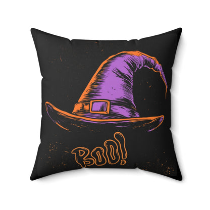 Witch Hat “Boo!” Halloween Throw Pillow – Square Decorative Pillow for Spooky Home Decor