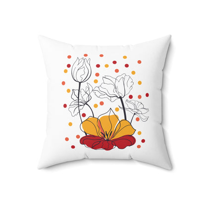 White Room Accent Throw Pillow, Floral Designer Couch Pillow, Statement Pillow, Orange Flower Throw Pillow, Polyester Pillow With Insert