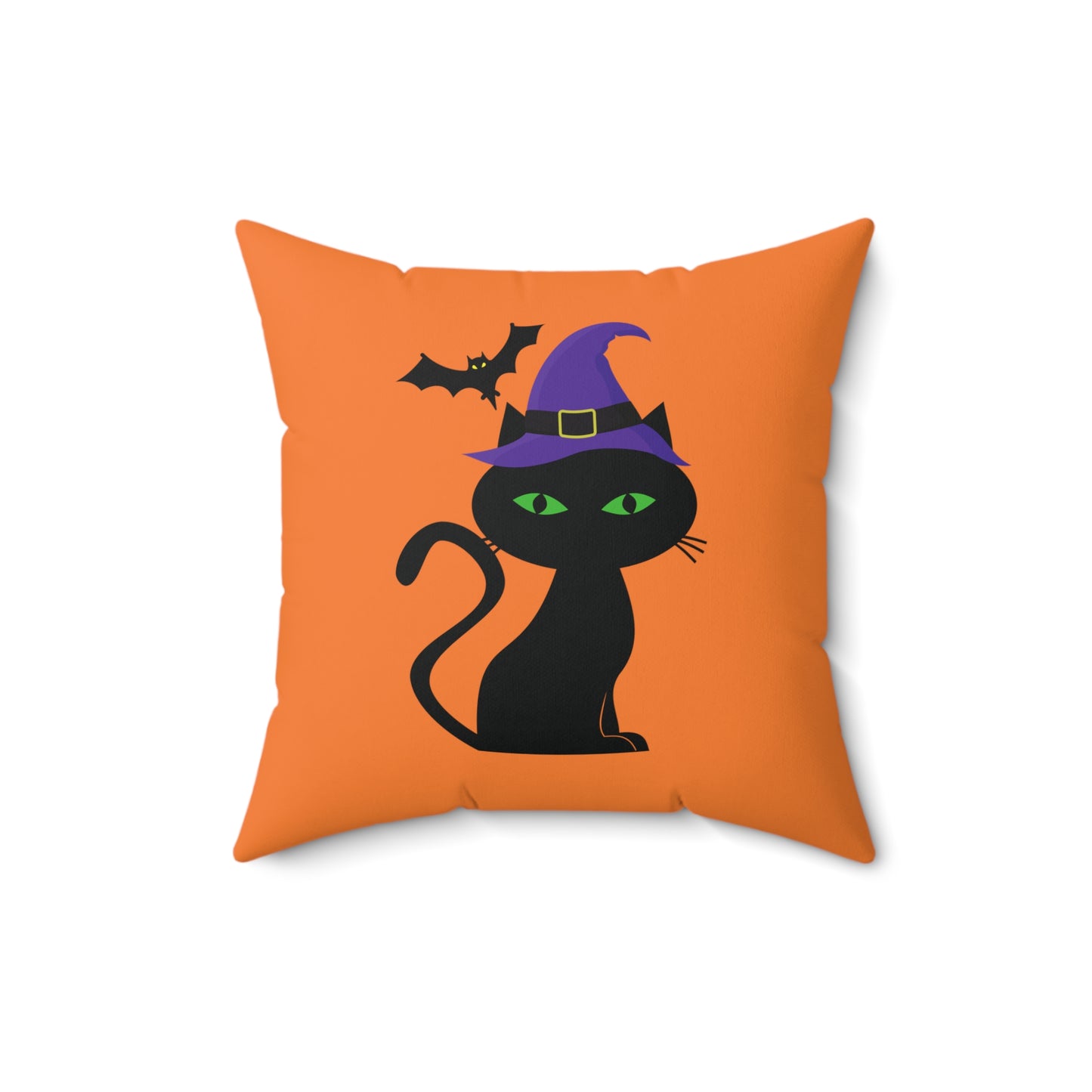 Halloween Black Cat  Throw Pillow, Orange Square Pillow With Black Cat, 100% Polyester Printed Designer Pillow, 18x18 Inch, Halloween Decor