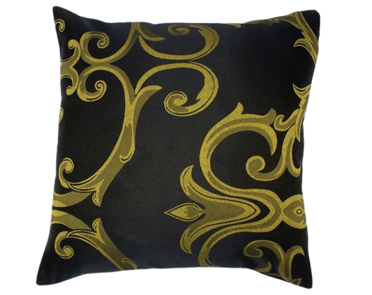 Black Satin 16x16 Throw Pillow Cover with Moss Green Swirl - Minimalist Decor for Living Room, Bedroom, and Office