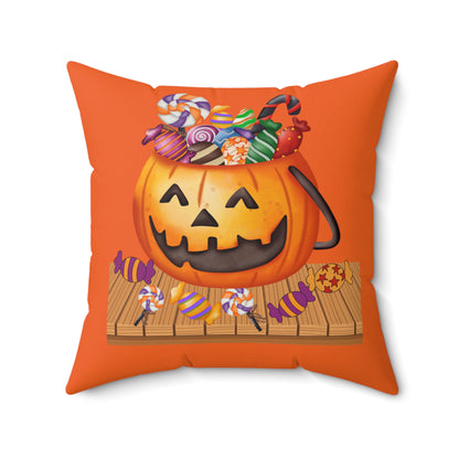 Halloween Jack O Lantern Candy Square Pillow, Pumpkin With Candy Pillow, Halloween Decor Pillow, Fall Decor Pillow, Halloween Decor