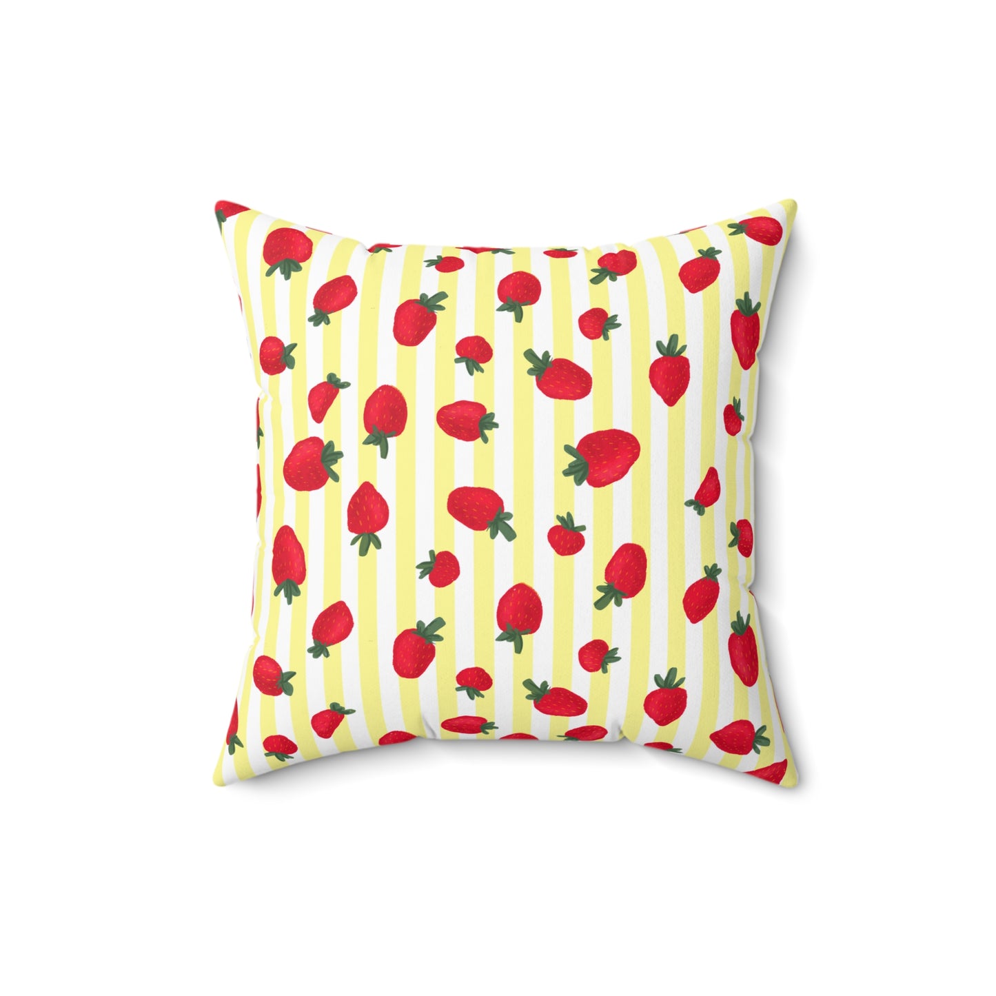 Strawberry Printed Throw Pillow, Room Accent Decor, Yellow And Red Square Designer Pillow