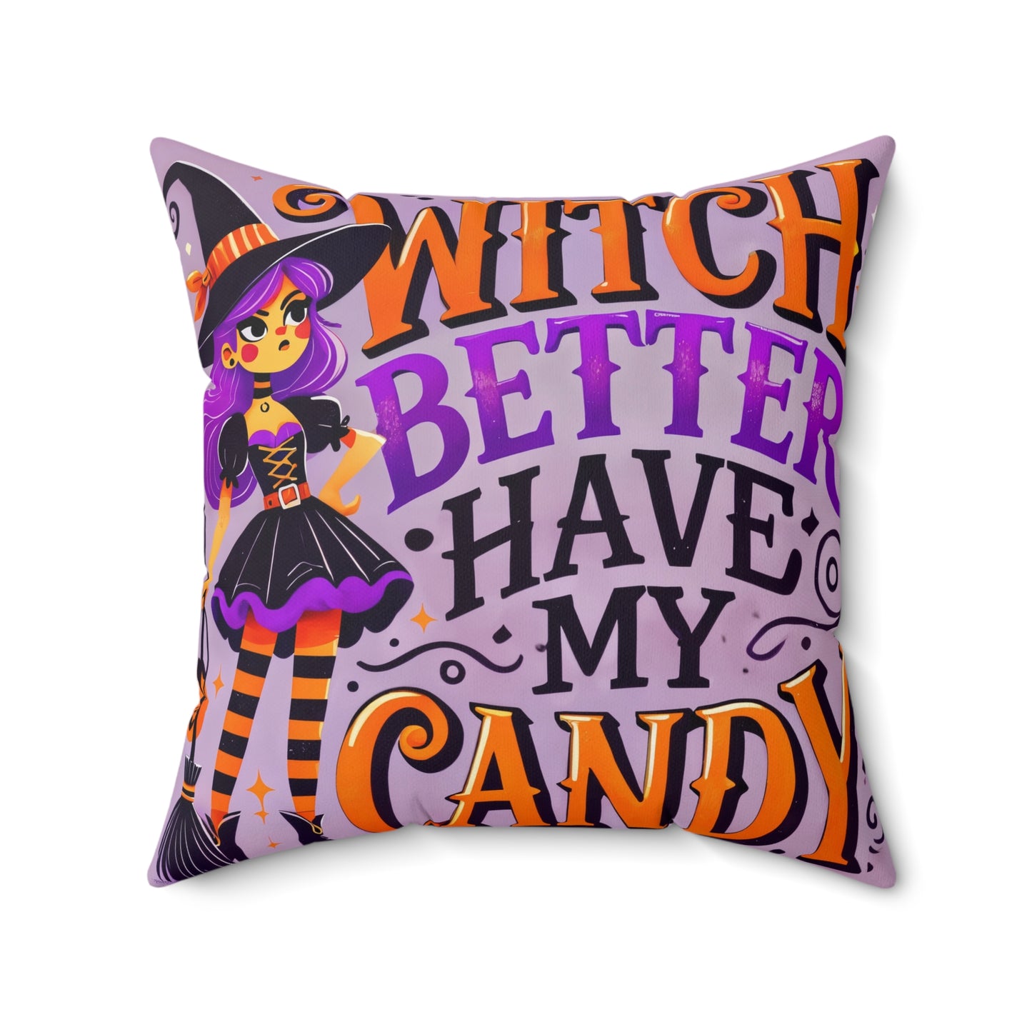 Sassy Witch “Witch Better Have My Candy” Throw Pillow – Fun Halloween Home Accent