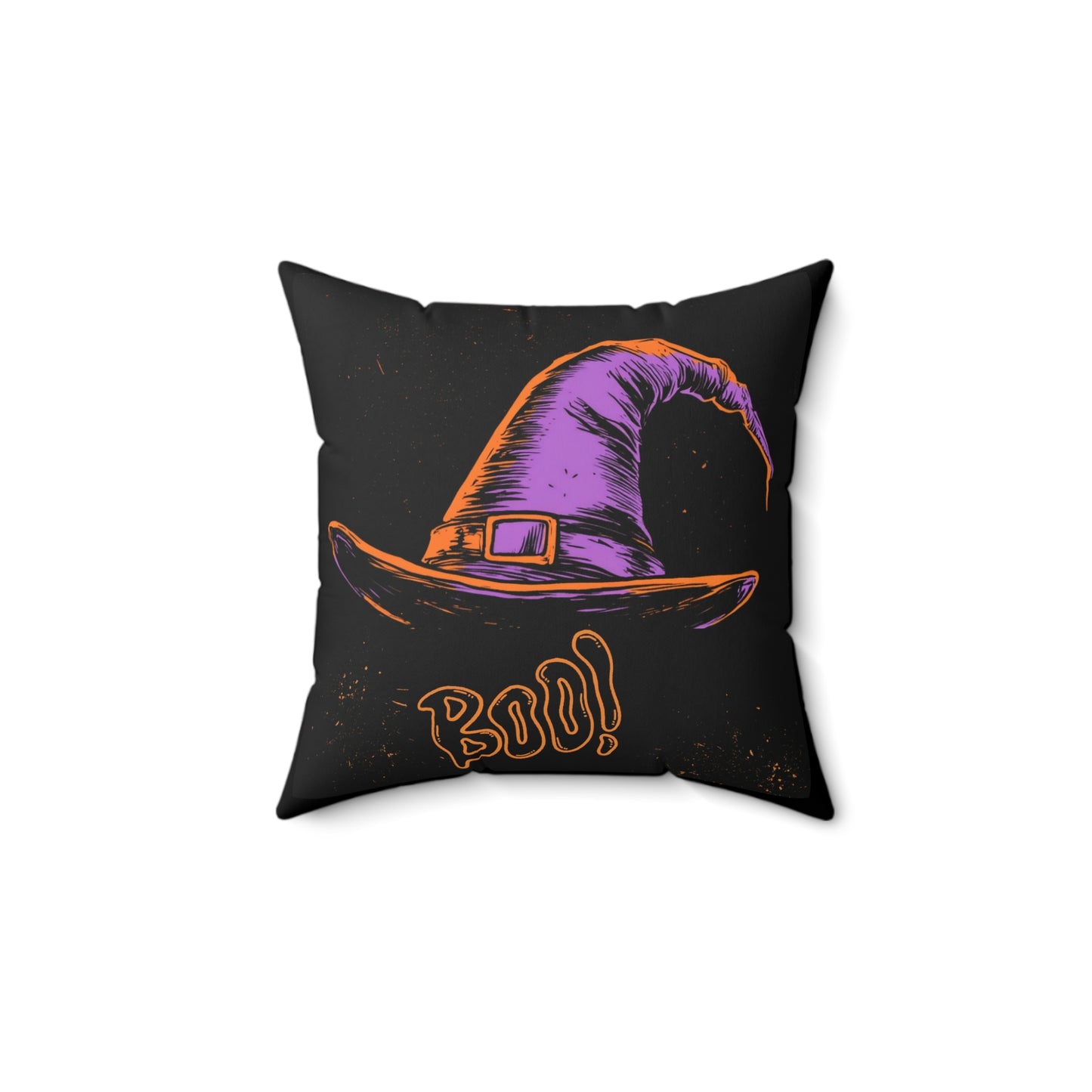 Witch Hat “Boo!” Halloween Throw Pillow – Square Decorative Pillow for Spooky Home Decor