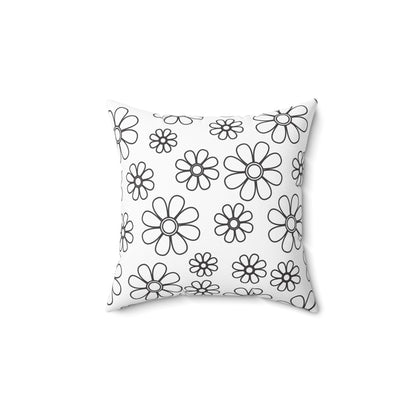 Almohada decorativa con diseño de flores en blanco y negro, almohada decorativa para sala de estar, almohada de diseño de 16 x 16 pulgadas, almohada con diseño floral de contorno negro, ideas para regalos