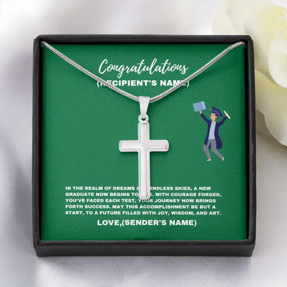 Personalized Endless Skies Graduation Necklace | A New Graduate Now Begins To Rise- Steel Cross Necklace