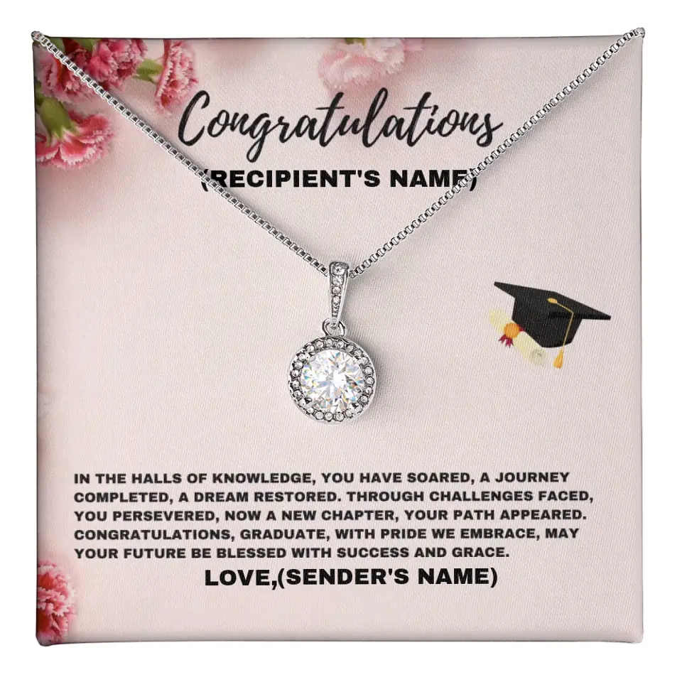 Personalizable graduation message card with necklace