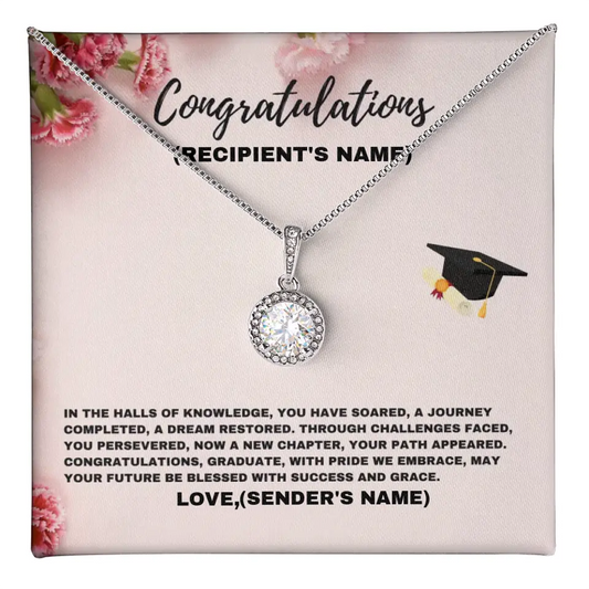 Personalizable graduation message card with necklace