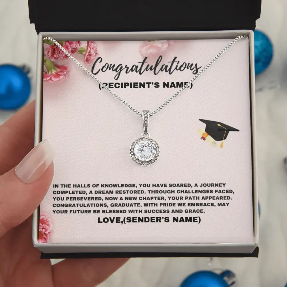 Personalizable graduation message card with necklace