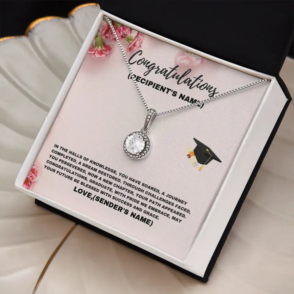 Personalizable graduation message card with necklace