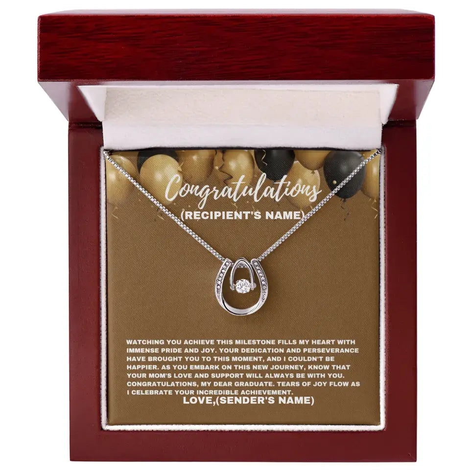 Personalized Celebrating Your Incredible Achievement- Lucky Necklace From Mom