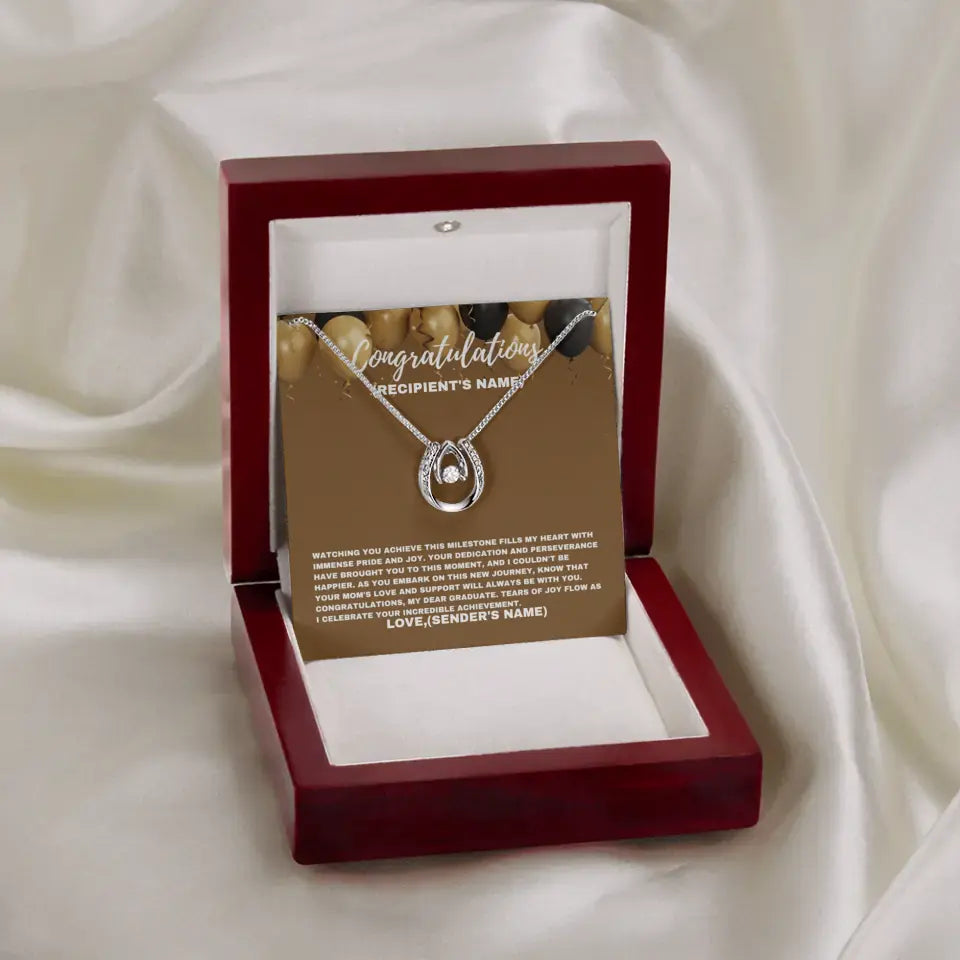 Personalized Celebrating Your Incredible Achievement- Lucky Necklace From Mom