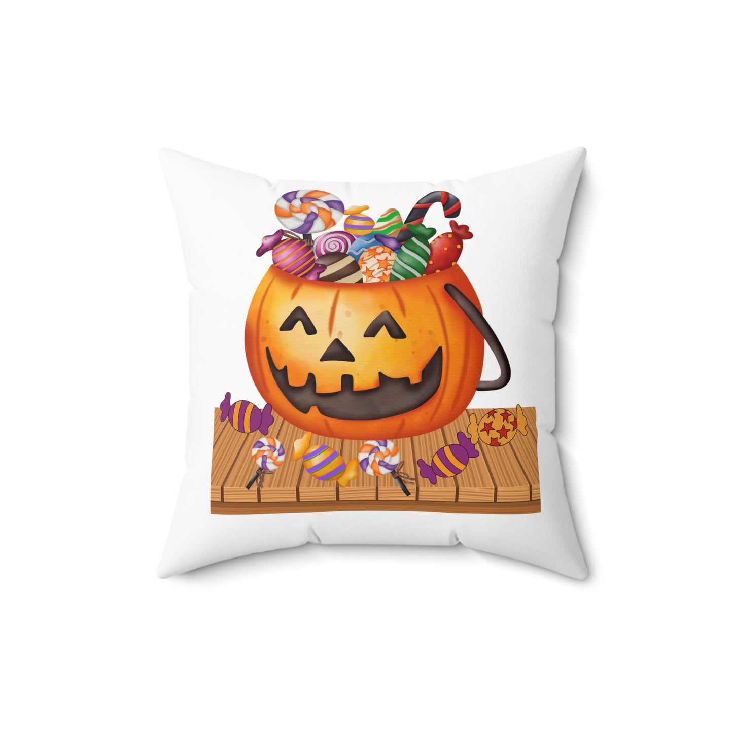 White Jack O Lantern With Candy Halloween Throw Pillow,  Halloween Room Decor, Decorative Spooky Throw Pillow, 18x18 Accent Pillow