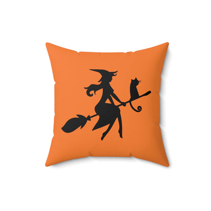 Almohada decorativa de Halloween con diseño de bruja en vuelo, almohada de diseño en color naranja y negro, decoración otoñal única, linda almohada decorativa de Halloween, almohada para sofá