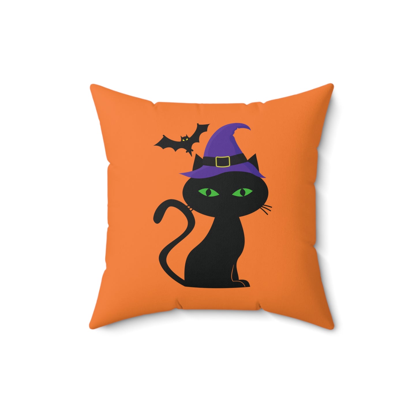 Halloween Black Cat  Throw Pillow, Orange Square Pillow With Black Cat, 100% Polyester Printed Designer Pillow, 18x18 Inch, Halloween Decor