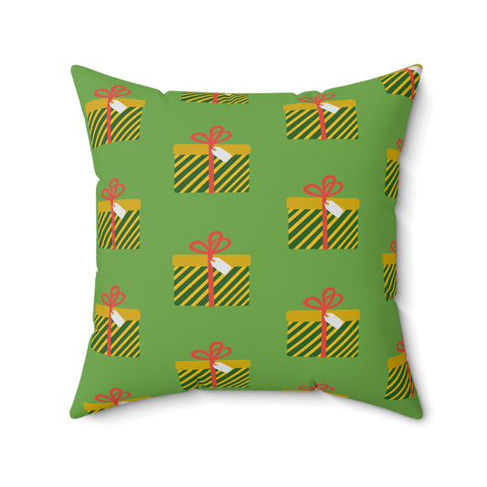 Coussin décoratif vert à motif de cadeau de Noël – Décoration de Noël joyeuse pour la maison ou le bureau