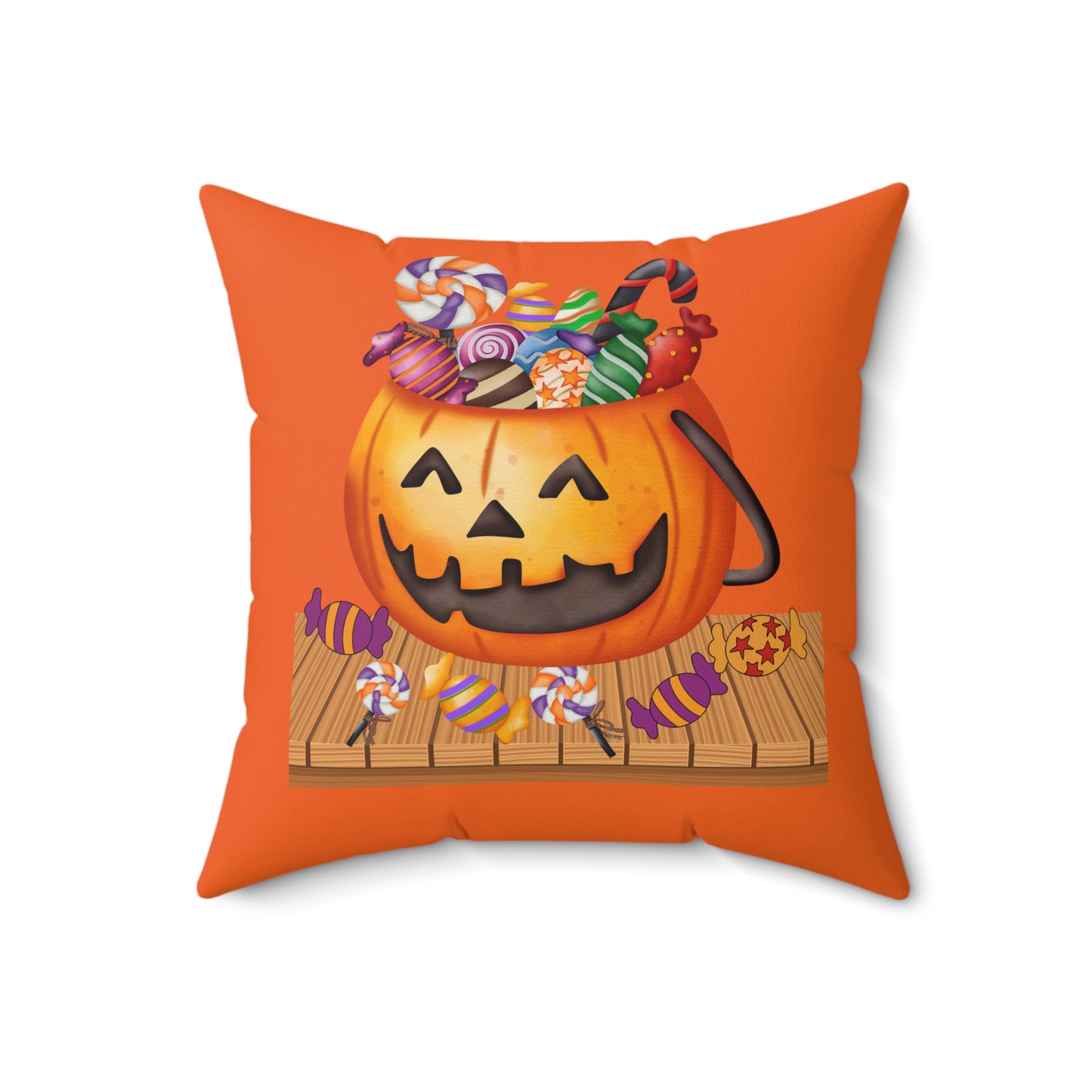 Halloween Jack O Lantern Candy Square Pillow, Pumpkin With Candy Pillow, Halloween Decor Pillow, Fall Decor Pillow, Halloween Decor