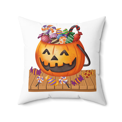 White Jack O Lantern With Candy Halloween Throw Pillow,  Halloween Room Decor, Decorative Spooky Throw Pillow, 18x18 Accent Pillow