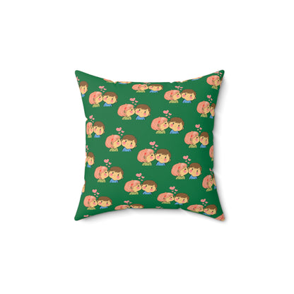 Sweetheart Kiss Green Throw Pillow