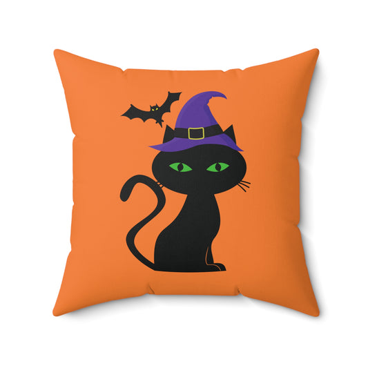 Almohada decorativa de gato negro para Halloween, almohada cuadrada naranja con gato negro, almohada de diseño con estampado 100 % poliéster, 18 x 18 pulgadas, decoración de Halloween