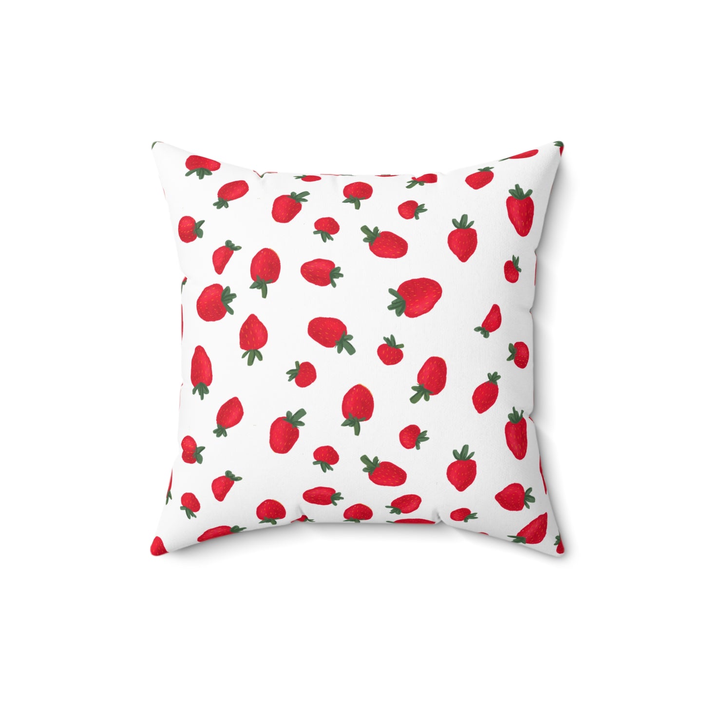 Strawberry Printed Throw Pillow, Room Accent Decor, Red And White Square Designer Pillow