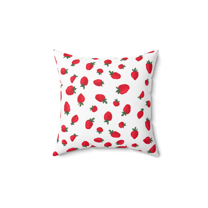 Strawberry Printed Throw Pillow, Room Accent Decor, Red And White Square Designer Pillow