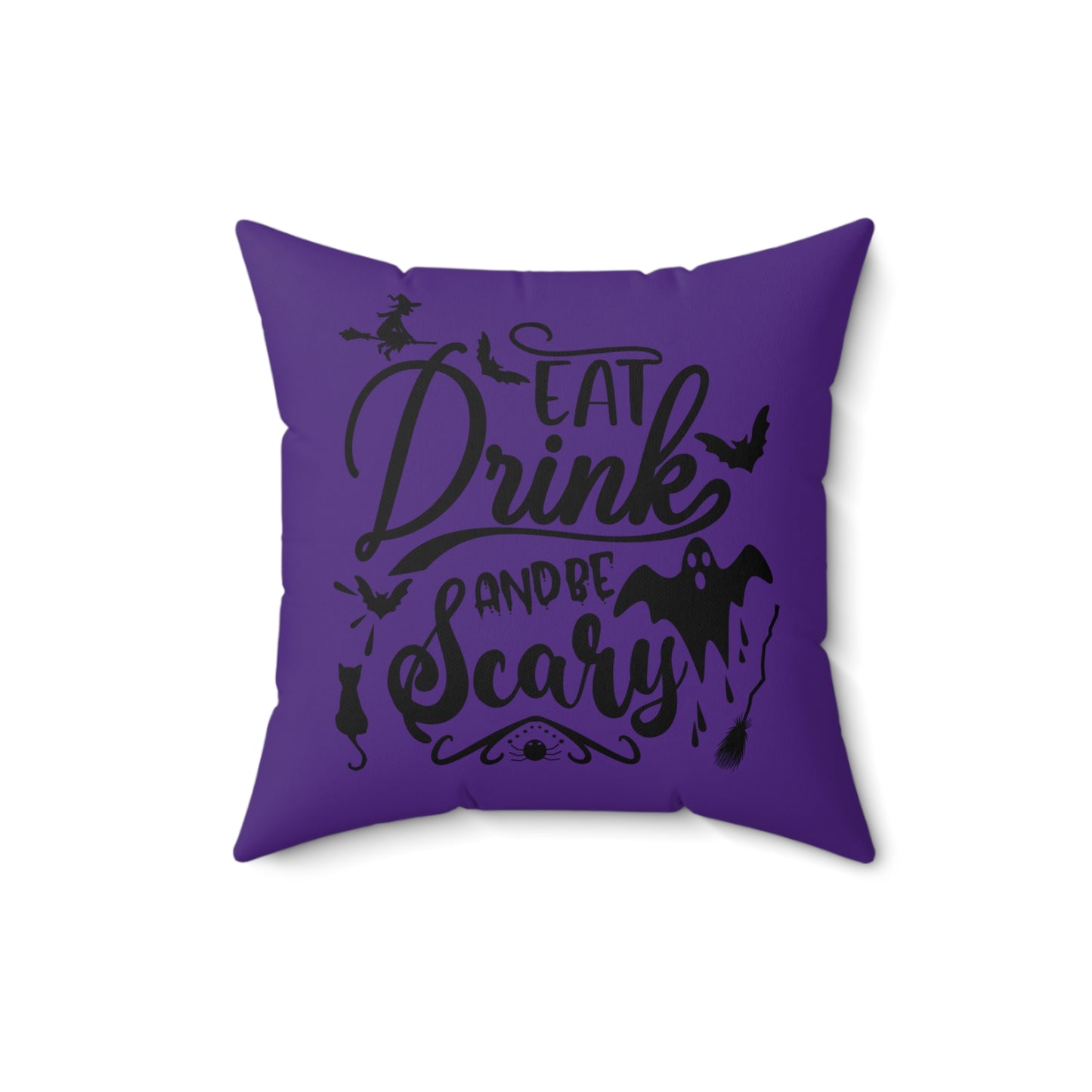 Halloween Purple Throw Pillow, Unique Halloween Throw Pillow, Eat Drink And Be Scary Printed Pillow, Designer Polyester Pillow For Anyone