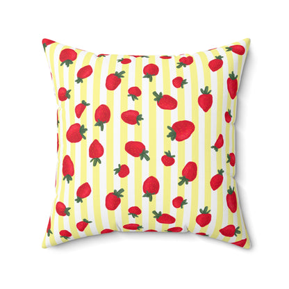 Strawberry Printed Throw Pillow, Room Accent Decor, Yellow And Red Square Designer Pillow