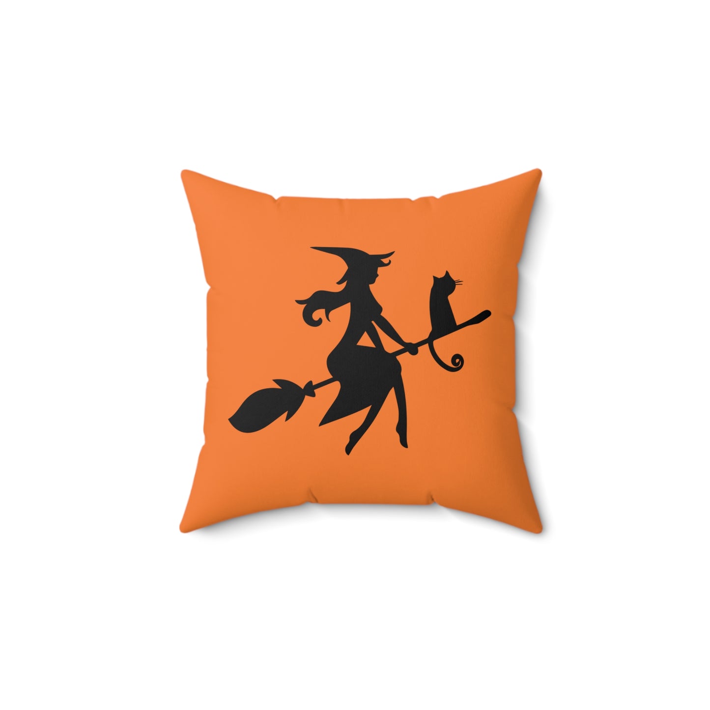 Halloween Witch In Flight Throw Pillow, Orange And Black Designer Pillow, Unique Fall Decor, Cute Halloween Decorative Pillow, Couch Pillow