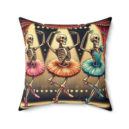 Dancing Skeleton Ballerinas Halloween Throw Pillow – Fun Spooky Season Decor