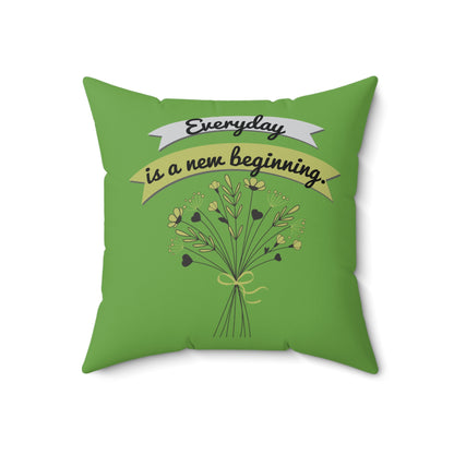 Todos los días son un nuevo comienzo, elegante almohada floral verde, almohada de poliéster con funda, almohada de 18 x 18 pulgadas, decoración de habitación verde, ideas de regalo