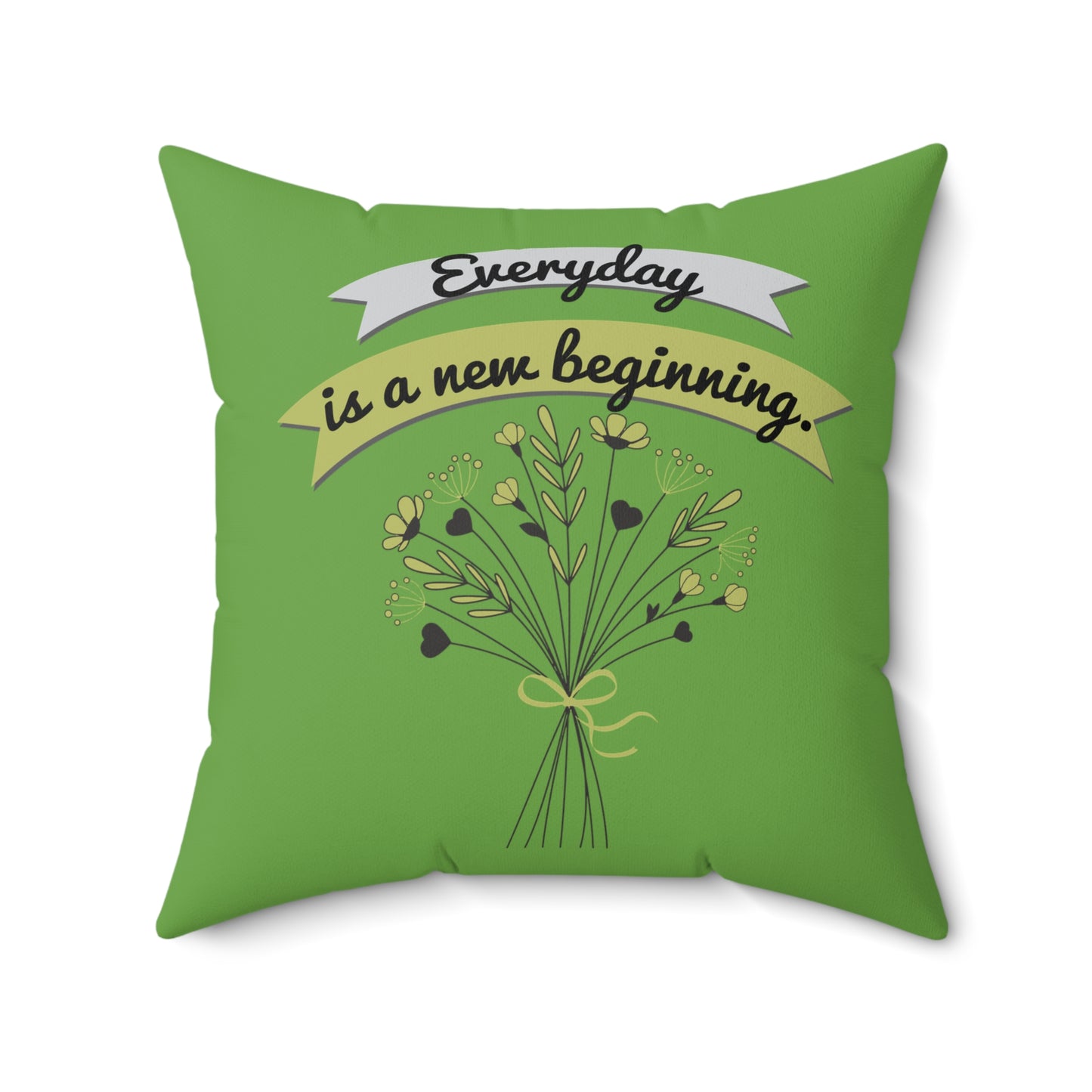 Todos los días son un nuevo comienzo, elegante almohada floral verde, almohada de poliéster con funda, almohada de 18 x 18 pulgadas, decoración de habitación verde, ideas de regalo