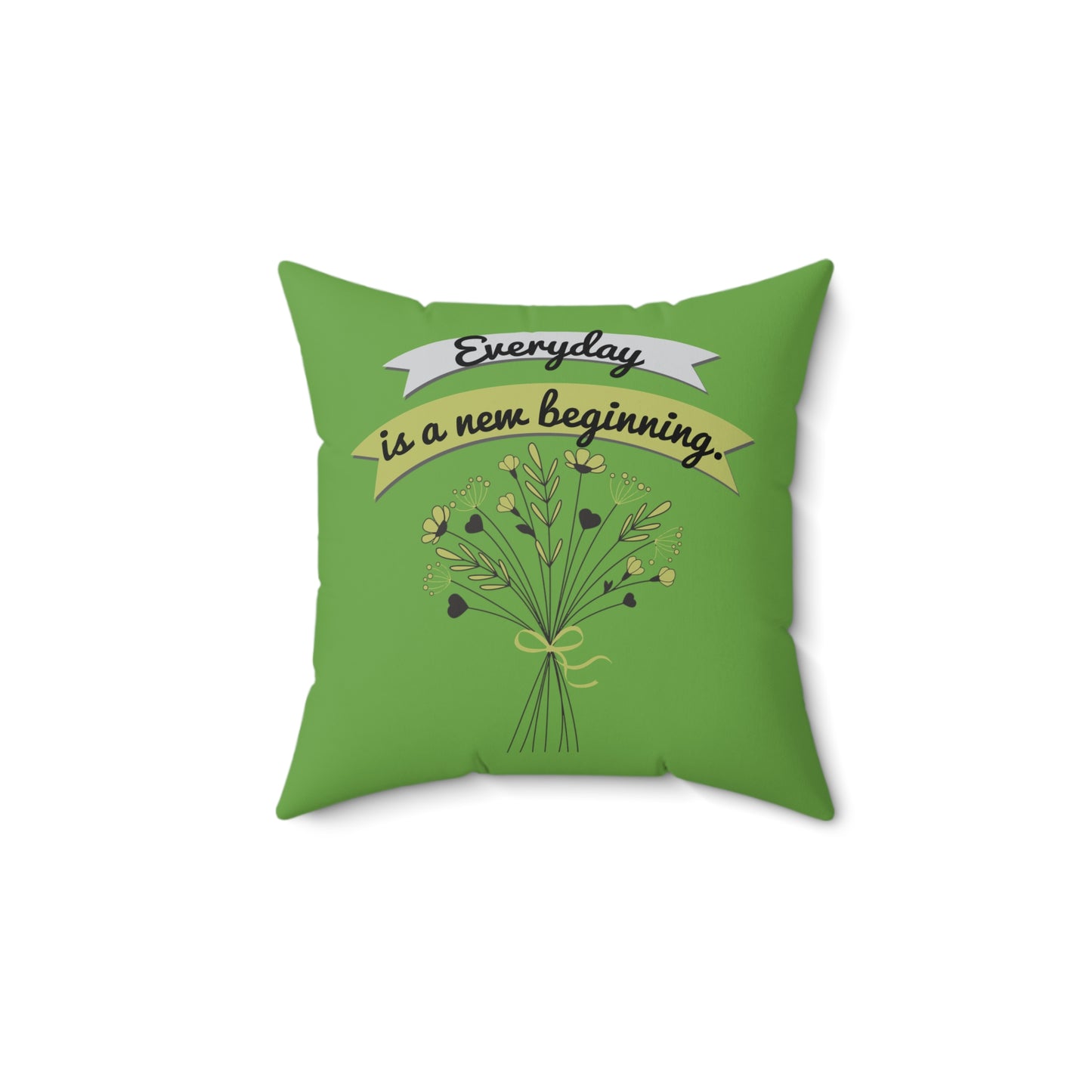 Todos los días son un nuevo comienzo, elegante almohada floral verde, almohada de poliéster con funda, almohada de 18 x 18 pulgadas, decoración de habitación verde, ideas de regalo