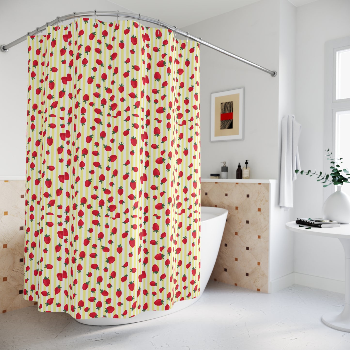 Sun-Kissed Strawberry Stripes Shower Curtain