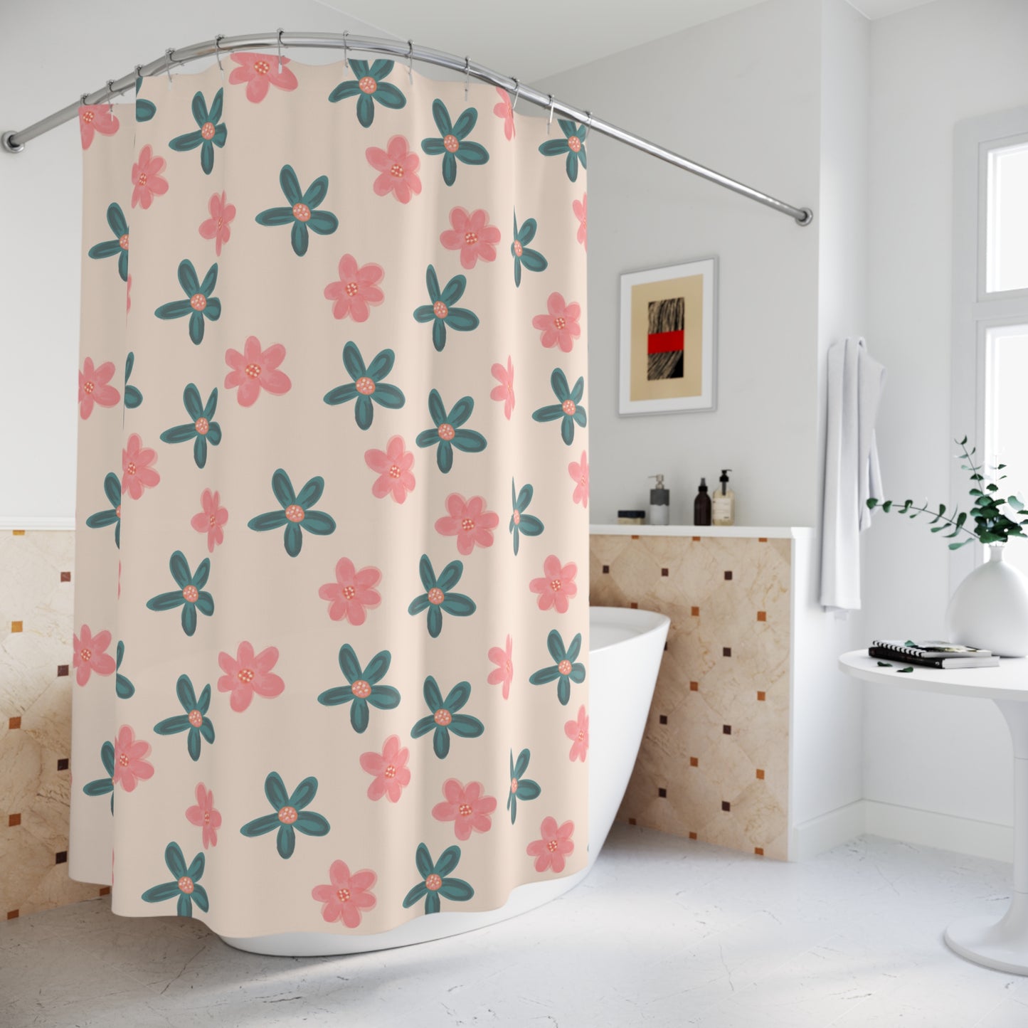 Floral Harmony on Shower Curtain