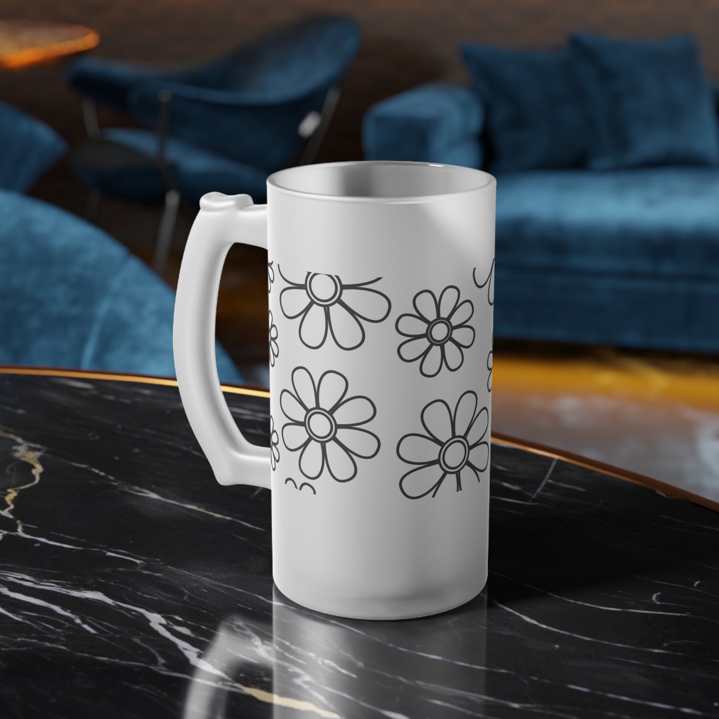 Floral Frosted Glass Beer Mug