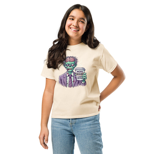 More Brains Less Meetings Teen Halloween T-Shirt – Funny Zombie Coffee Design