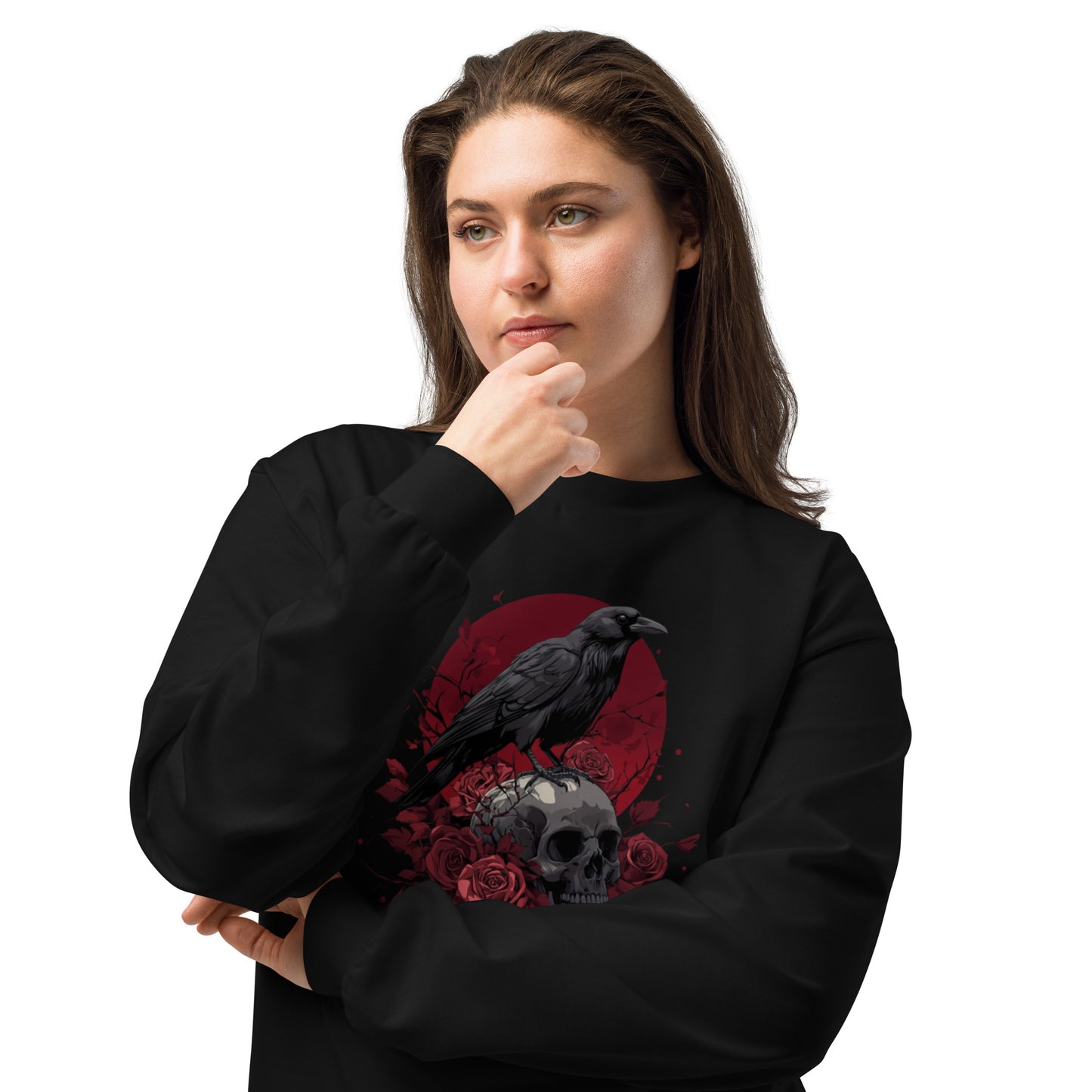 Raven & Skull Heavyweight Long Sleeve Shirt – Unisex Gothic Halloween Apparel