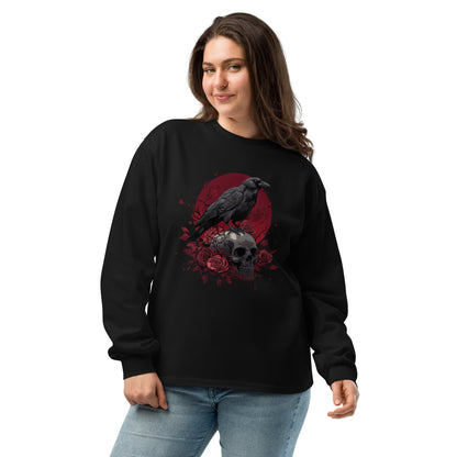 Raven & Skull Heavyweight Long Sleeve Shirt – Unisex Gothic Halloween Apparel