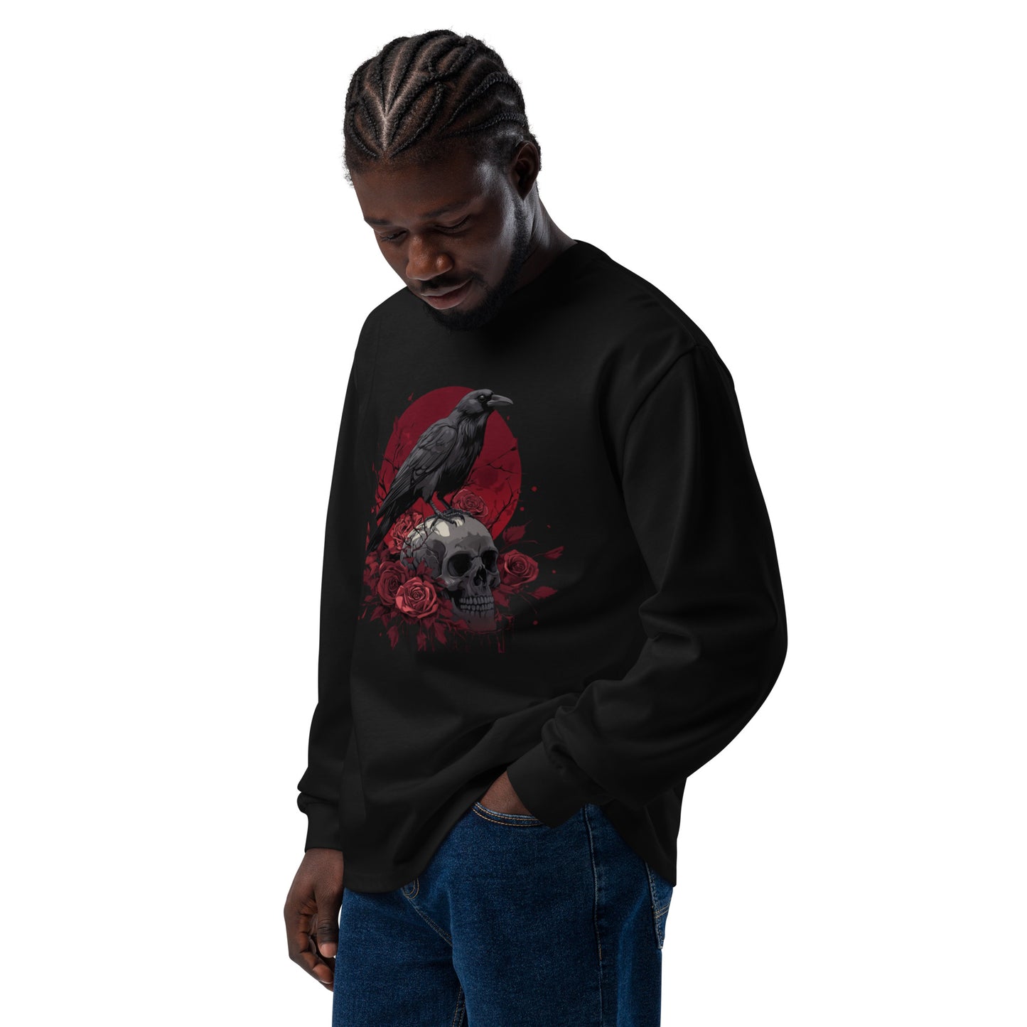Raven & Skull Heavyweight Long Sleeve Shirt – Unisex Gothic Halloween Apparel
