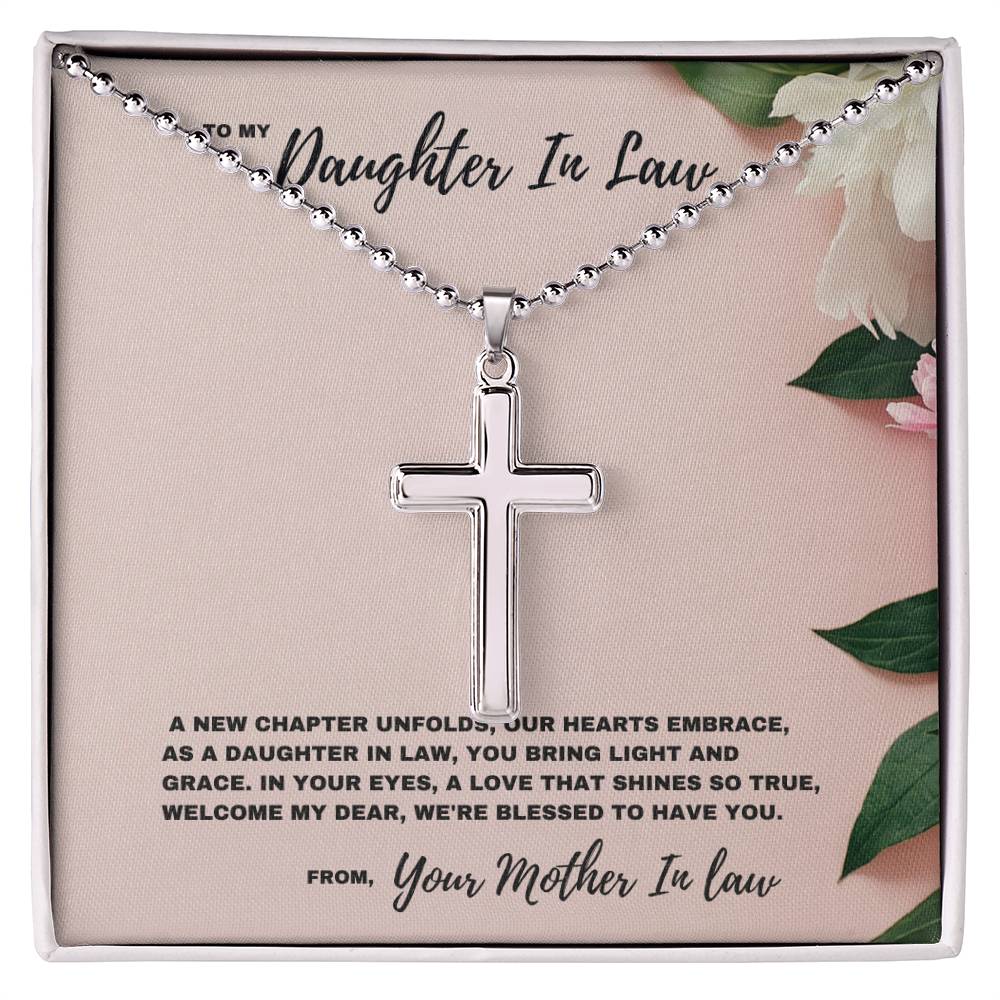 Family Bond Hearts Embrace Gift  for Daughter-In-Law | Stainless Cross Necklace