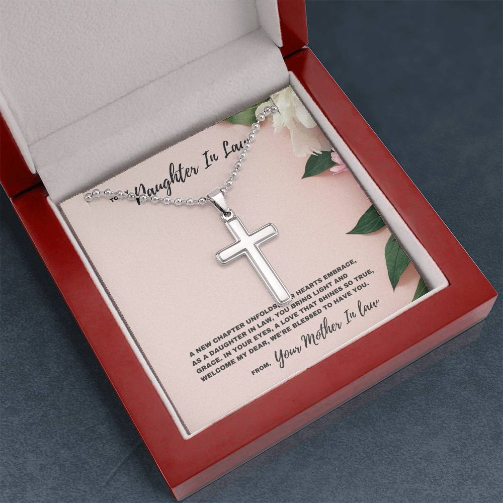 Family Bond Hearts Embrace Gift  for Daughter-In-Law | Stainless Cross Necklace