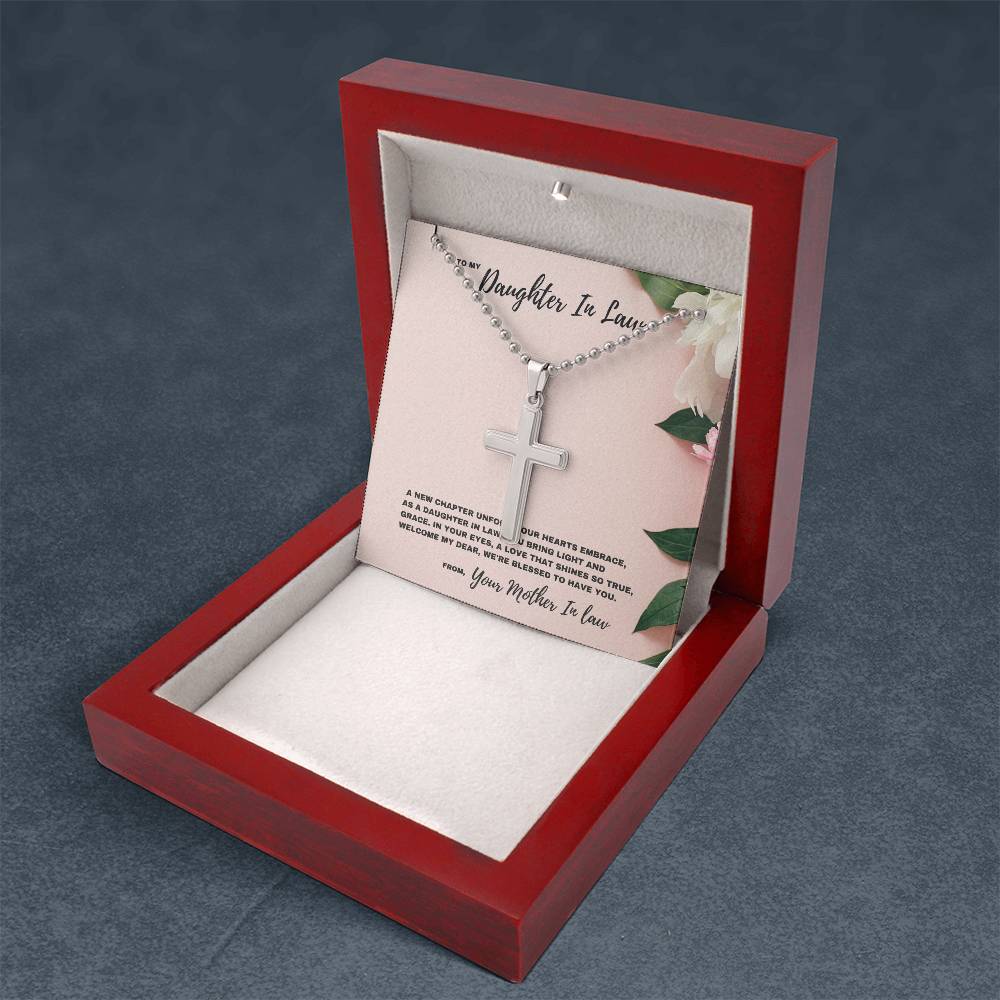 Family Bond Hearts Embrace Gift  for Daughter-In-Law | Stainless Cross Necklace