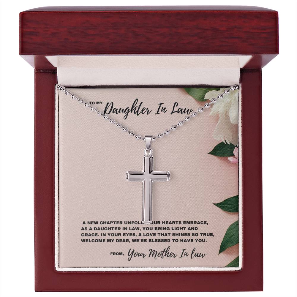 Family Bond Hearts Embrace Gift  for Daughter-In-Law | Stainless Cross Necklace