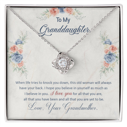 My Beautiful Granddaughter, This Old Woman Will Always Have Your Back - Love Knot Necklace