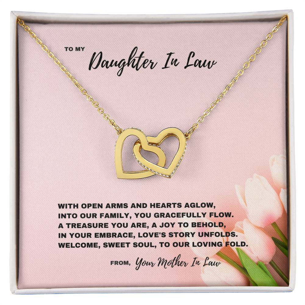 A Treasure You Are, A Joy To Behold Welcome Jewelry Gift To Daughter In Law - Interlocking Hearts Necklace