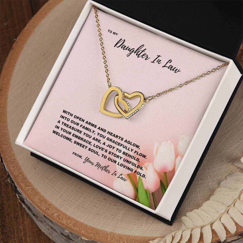 A Treasure You Are, A Joy To Behold Welcome Jewelry Gift To Daughter In Law - Interlocking Hearts Necklace