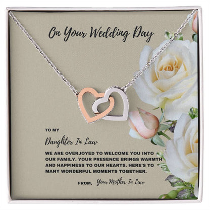 Here's To Many Wonderful Moments Together- Interlocking Hearts Necklace Welcome Gift For Daughter In Law