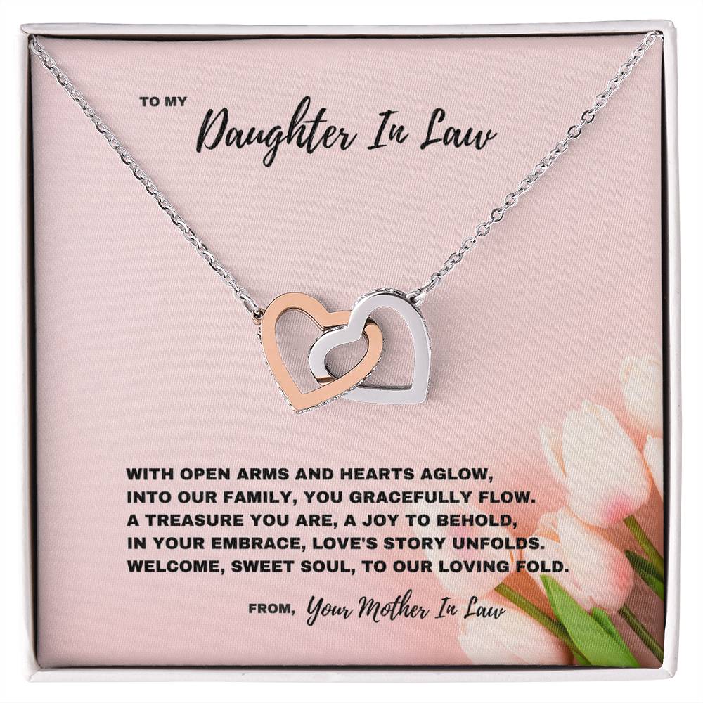 A Treasure You Are, A Joy To Behold Welcome Jewelry Gift To Daughter In Law - Interlocking Hearts Necklace